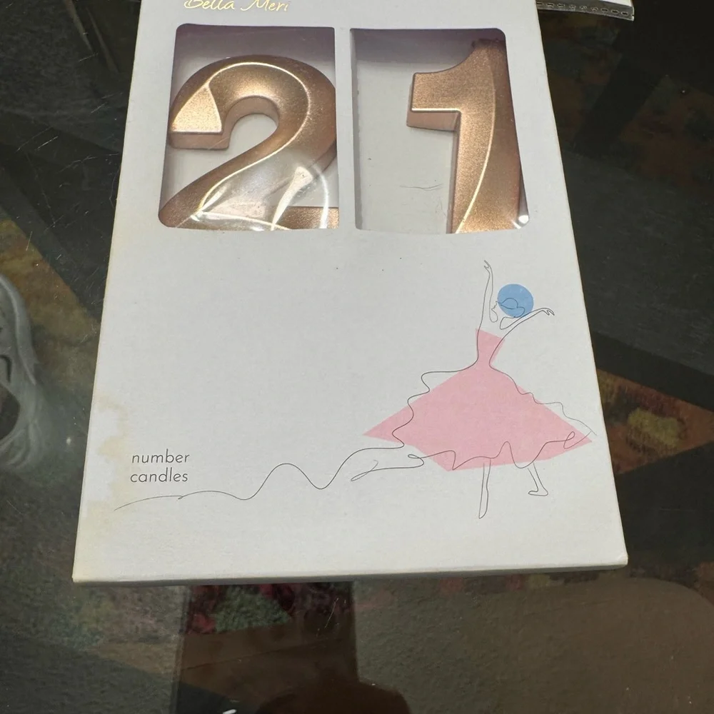 Rose Gold Glitter Happy 21st Birthday Cake Topper and 21 candle